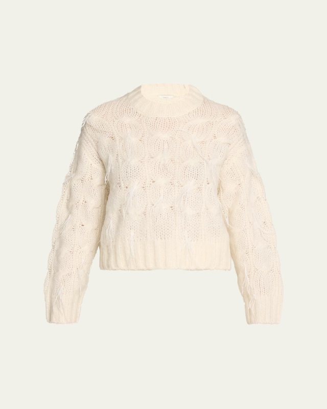 Feather Embellished Cable-Knit Sweat